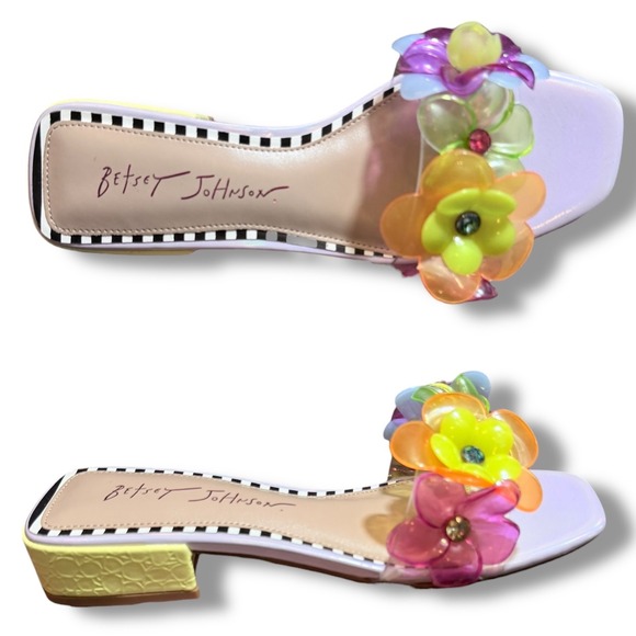 NIB Betsey Johnson Journi Lilac Multi Floral Embellished Slide Sandals Sz 5.5 - Picture 4 of 12